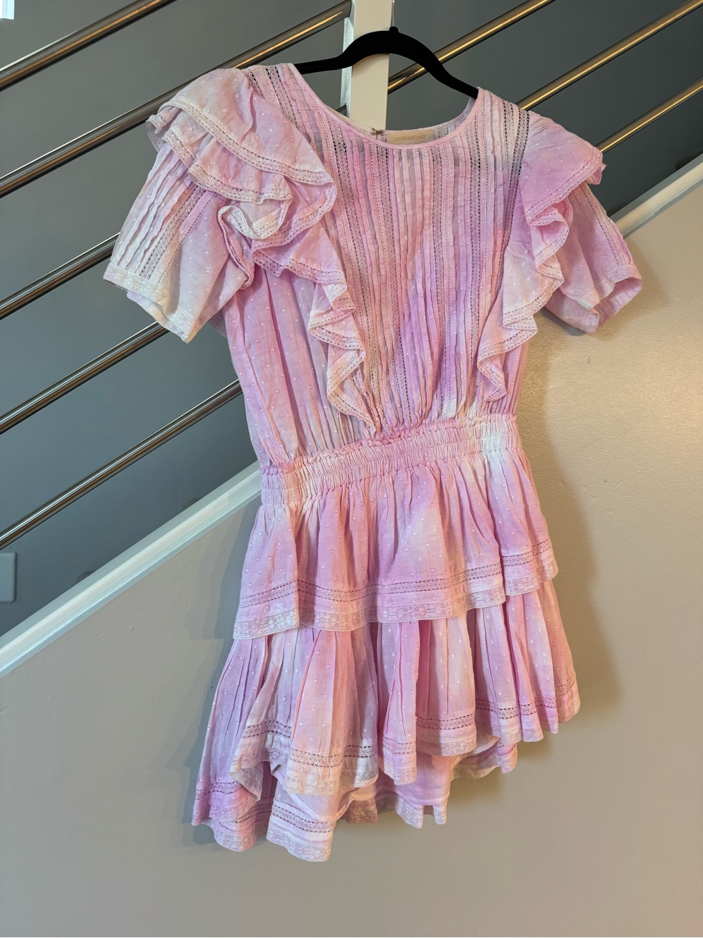 Loveshackfancy Pastel Pink Ruffle Tiered Mini Dress